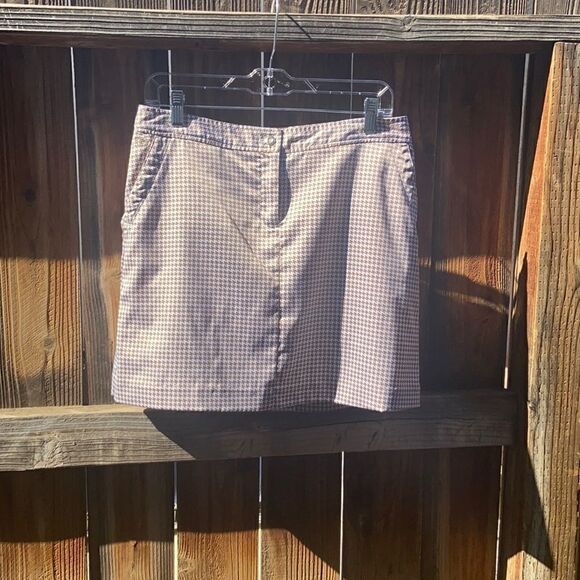 Izod Perform X stretch Skort skirt houndstooth golf tennis tan 6 FIRM on PRICE - Picture 1 of 7